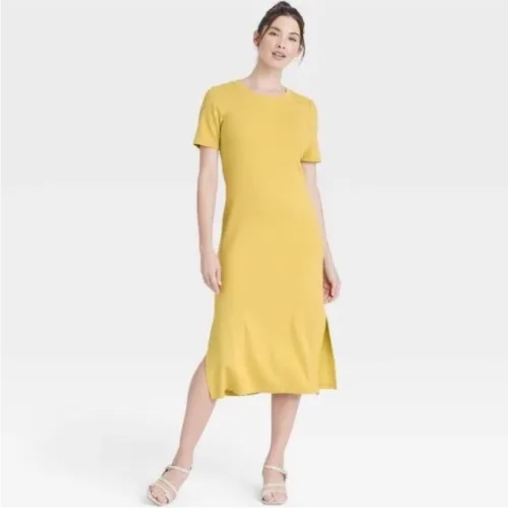 A New Day Ribbed Short Sleeve Slit Dress Size Large
